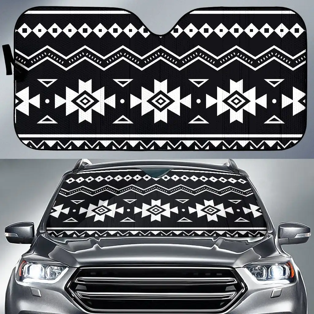 

Black And White Aztec Pattern Print Car Sun Shade