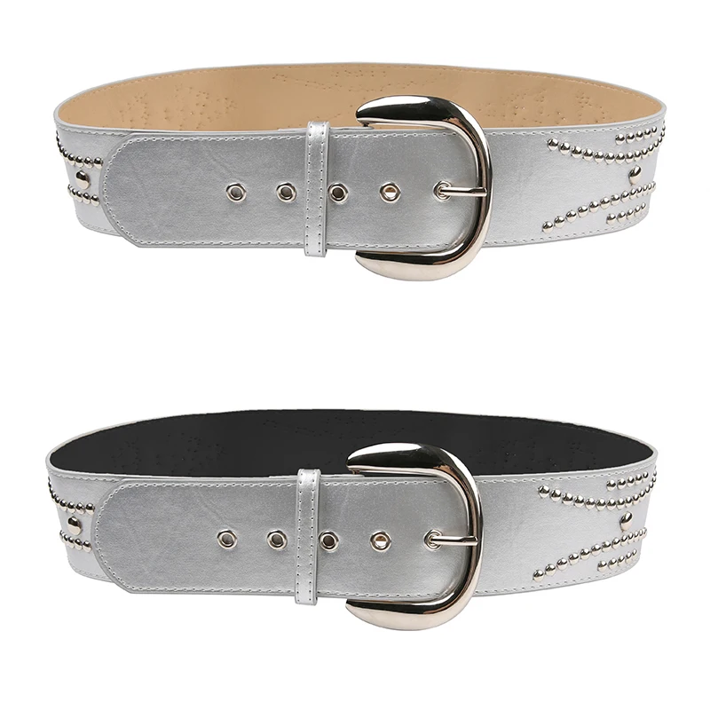 Женский Кожаный Ремень Y2k С Заклепками Повседневный Широкий Из Искусственной