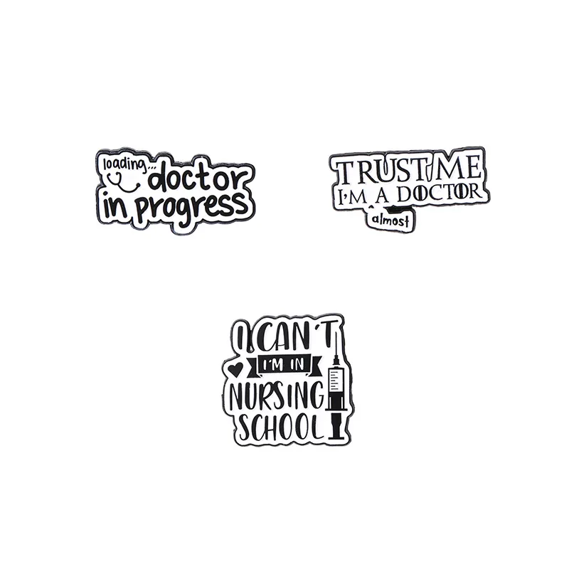 

Black And White Alloy Letter Brooch Ins Personality Trend On-the-job Doctor Letter Simple Clothes Accessories Lapel Pins