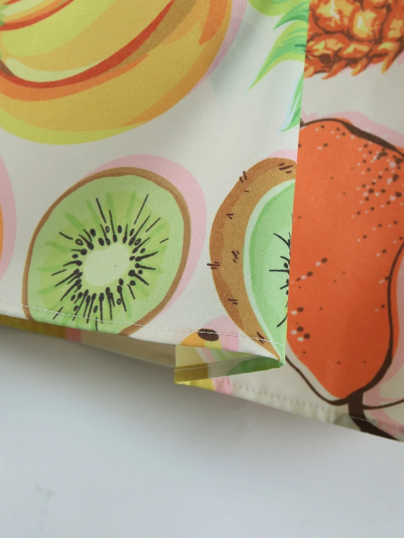 Летняя юбка миди с высокой талией и принтом фруктов Женская трапециевидная