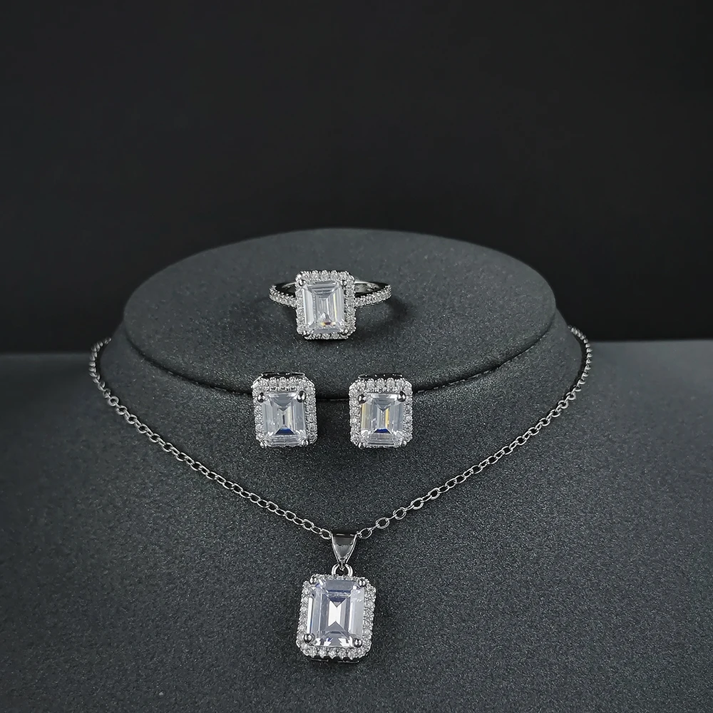 

3pcs Pack silver color bride cushion zircon jewelry set for Wedding African Bridal wholesale party gift for women J4750