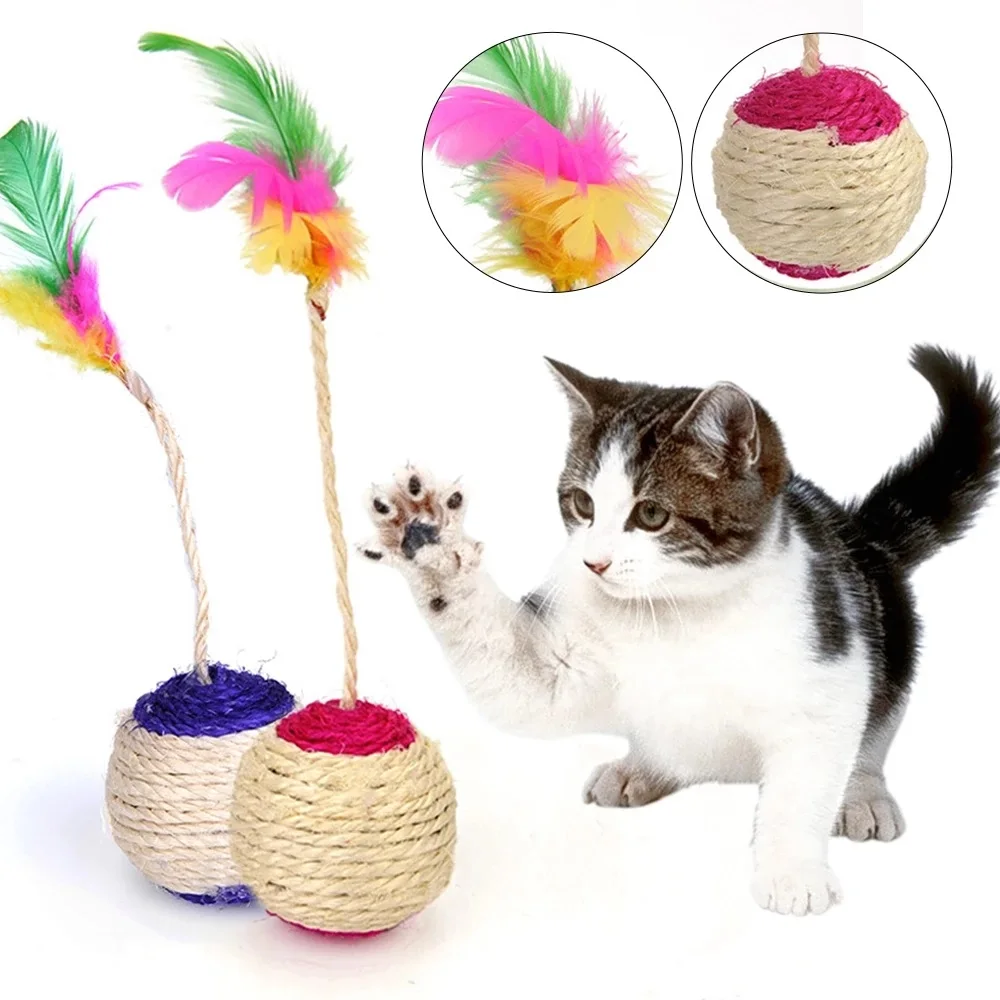 

Cat Toys Pet Sisal Rolling Ball Training Interactive Cats Toy Pet Items Play Feather Toys For Cats Supplies Cat Accessories Pod