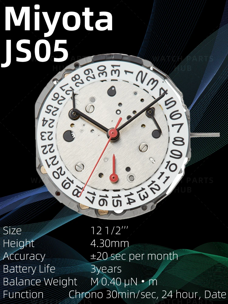 

Часы Miyota JS05, оригинальный механизм Citizen, оригинальный кварцевый механизм, автоматический механизм, 6 стрелок, дата, 3:00, запчасти для часов