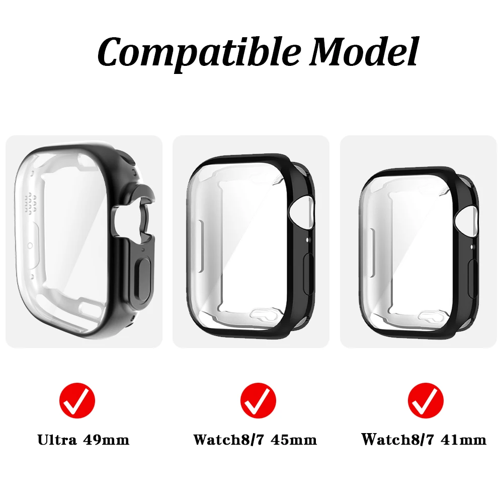 360 Full Soft Clear Protective Case for Apple Watch Ultra 49mm TPU Screen Protector Bumper for iWatch Series 7/8 41mm 45mm Cover