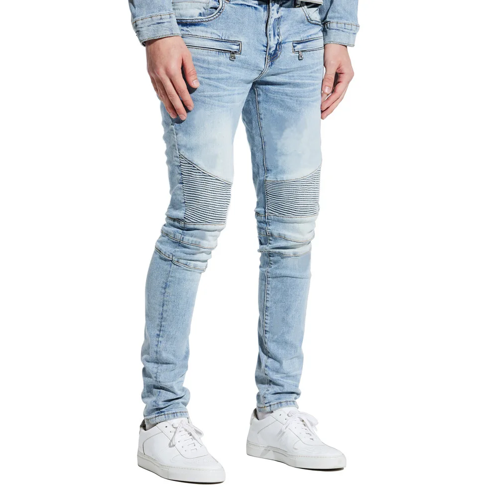 2022 Fashion Elastic Men's Jeans Personalized Pleated Denim Jeans Men Designer Jeans for Men Full Length Trousers