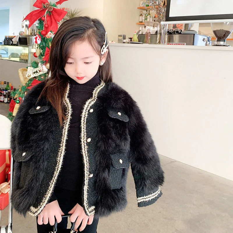 

Autumn Winter Girls Faux Fur Jackets Coats Kids Elegant Outerwear Clothes Thick Warm Baby Girls Coat TZ223
