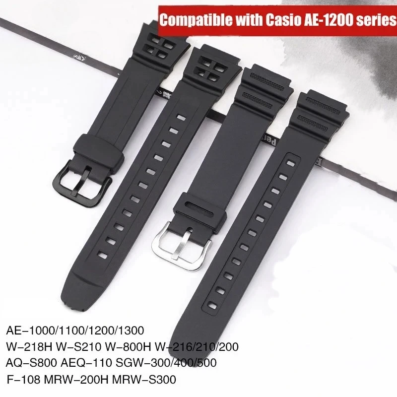 Фото Резиновый ремешок для Casio AQ-S810W SGW-300H W-735H 18 мм, мужской спортивный водонепроницаемый браслет, аксессуары для часов №2