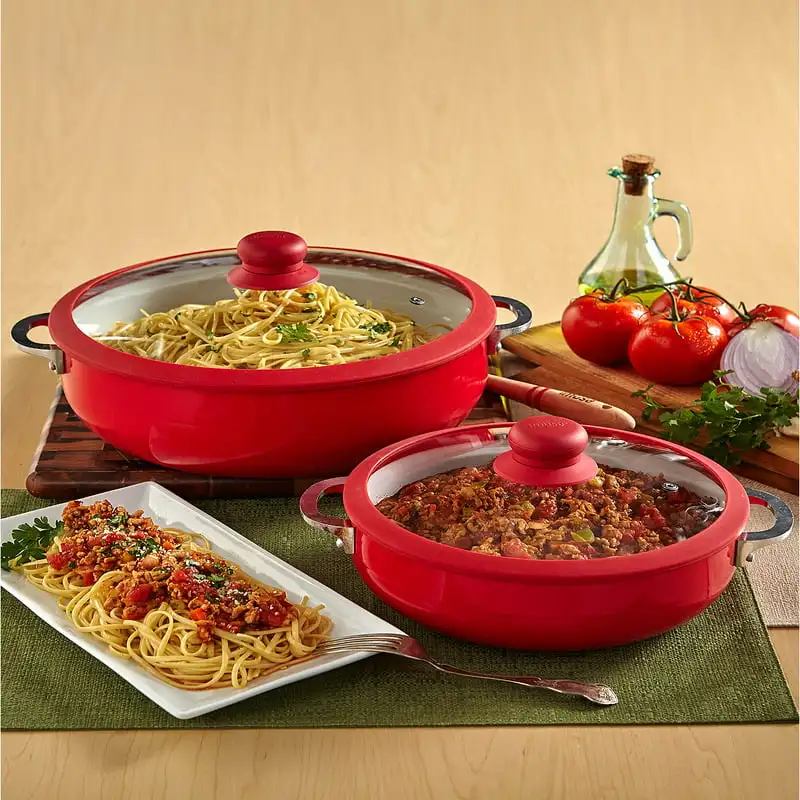 

Ceramic Nonstick Caldero Set with Glass Lid 2-Piece (3.7, 6.9-Quart), Red