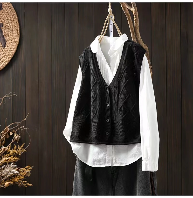 Хлопковый жилет вязаный кардиган женский весенний новый художественный для