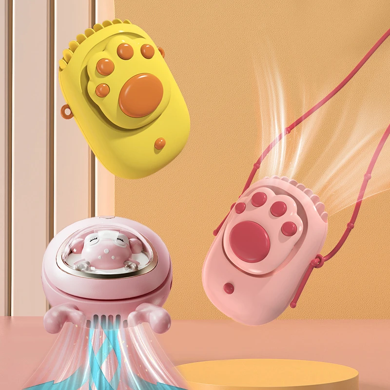 

New Children Hanging Neck Fan Usb Charging Desktop Portable Leafless Hand-Held Small Fan Lazy Hanging Neck Small Fan For Oudoor