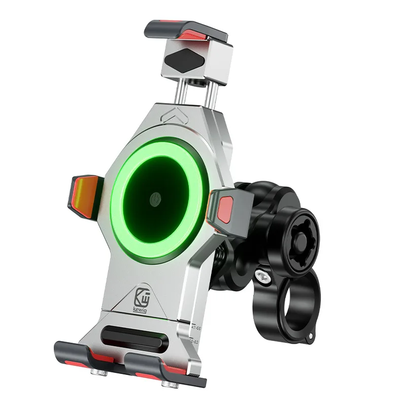 Kup Aluminum Alloy Motorcycle Phone Mount With Qi 15W Wireless Charger Vibration Dampener One-Push Automatically Handlebar Holder