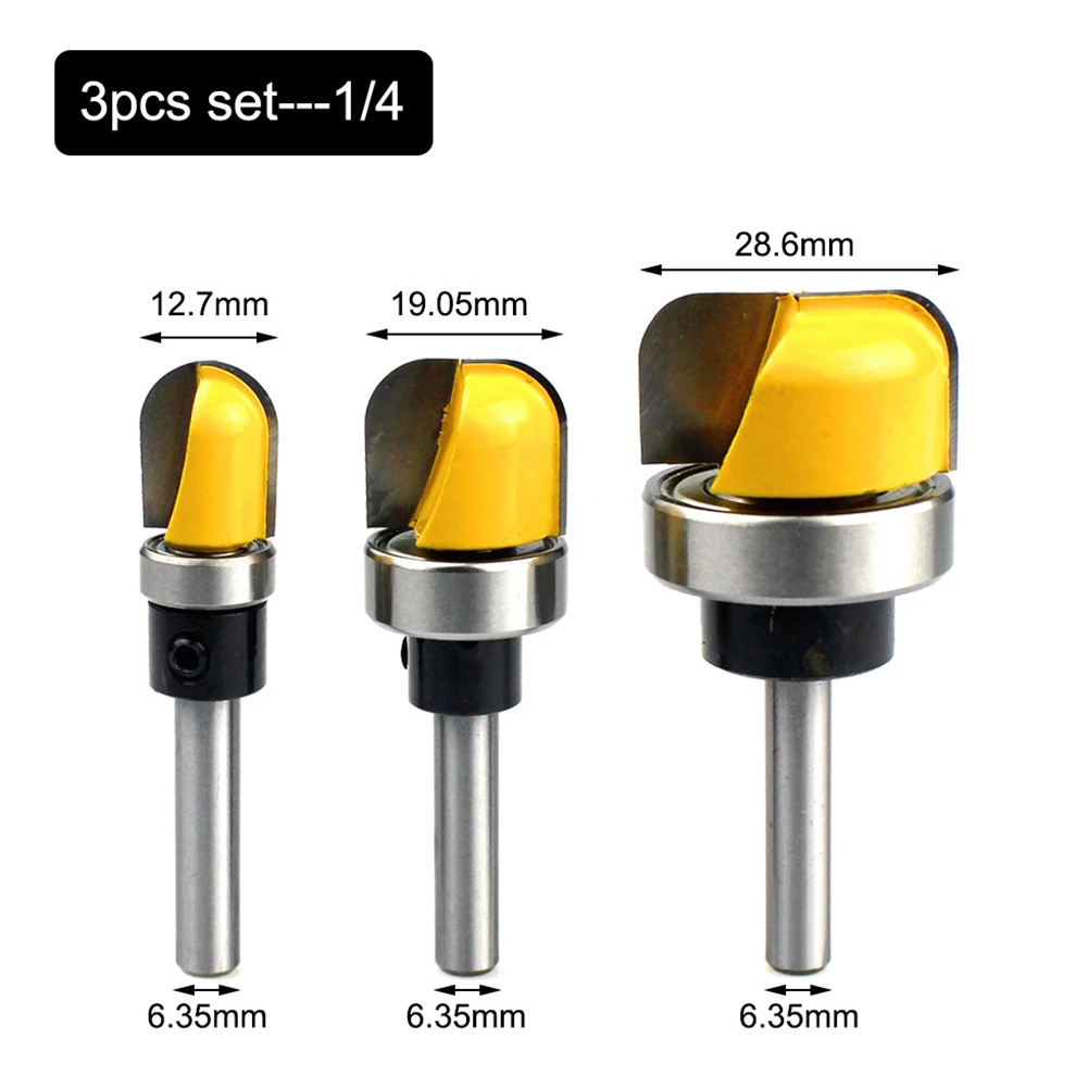 

3pcs 6mm Shank Bowl & Tray Router Bit Round Nose Milling Cutter Woodworking Corner Rounding Router Bit For Wood Trimming Tools