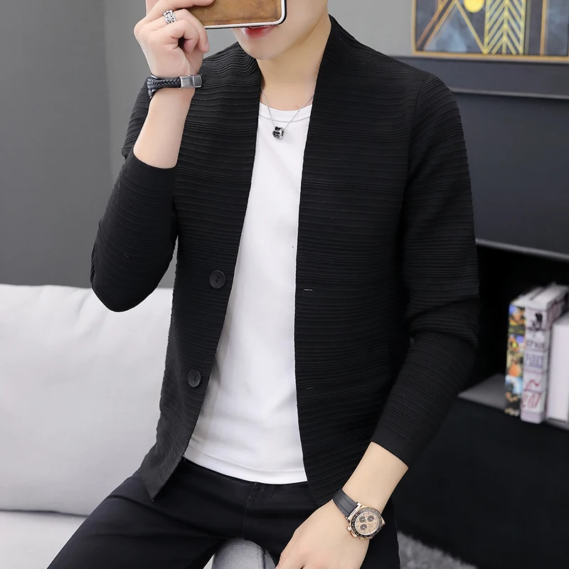 DYB&ZACQ Loose Plaid Mid-length Hooded Windbreaker Fall Sweater Men's Cardigan Youth Business Casual Sweater Coat