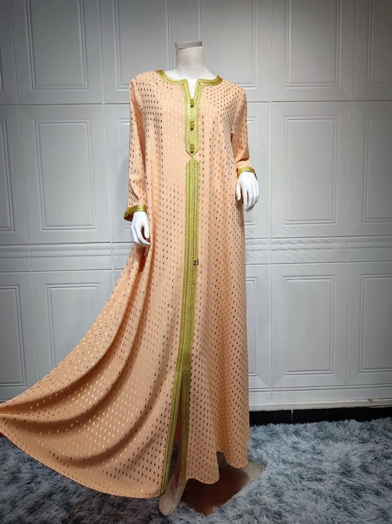 Gold Printed Kaftan Arabic Long Dress Elegant Moroccan Muslim Modest Caftan Women Islam Saudi Gulf Black Jalabiya Ramadan Abaya