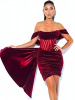 elegant velvet women evening dress chest wrapping bodycon sexy mini skirt fashion sleeveless female party dresses