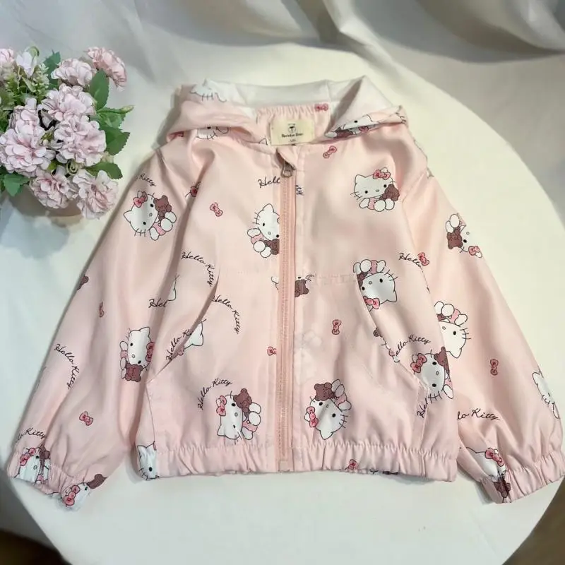 Anime Cartoon Cute Hellokittyed Autumn New Girls Cotton Hooded Windproof Jacket Kawaii Girls Heart Baseball Shirt Girls Gift