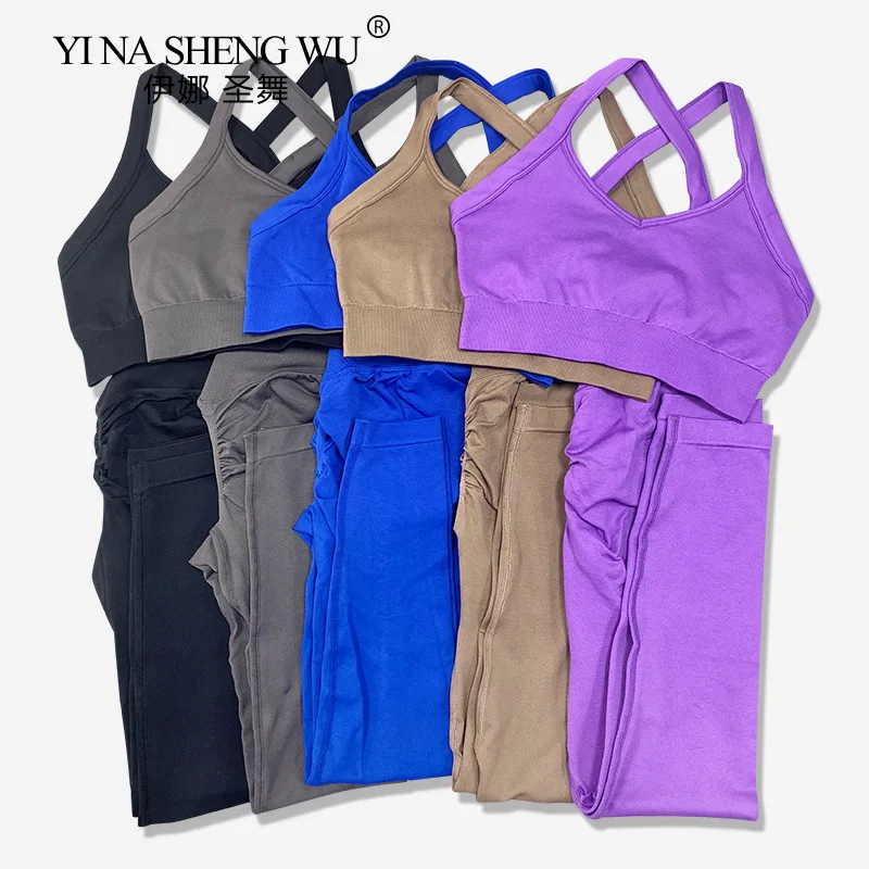 

2Pcs Seamless Yoga Set High Waist Sportwear Women Set Workout Clothes For Women Yoga Running Fitness Gym Set Activewear Leggings