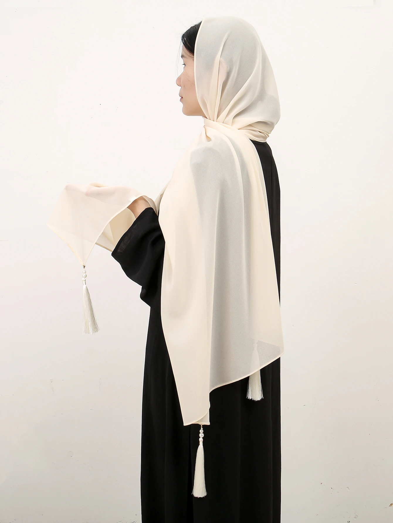 Модный шифоновый хиджаб с кисточками однотонный длинный шарф шаль женская