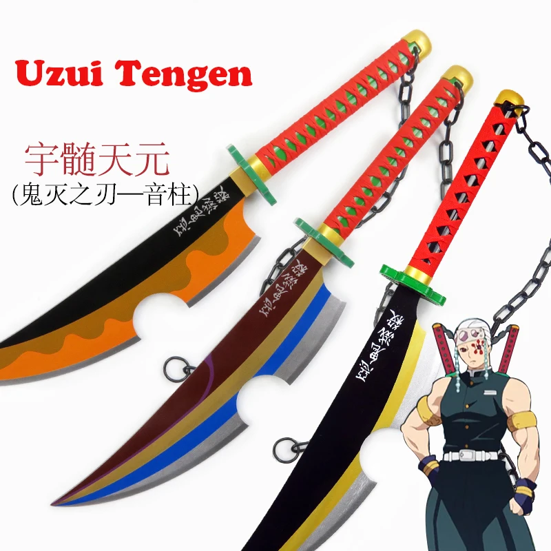 

1:1 Kimetsu No Yaiba Tengen Uzui Twin Swords оружие для косплея реквизит для хеллоуина рождественской вечеринки мероприятия карнавал 80 см деревянные реквизит...