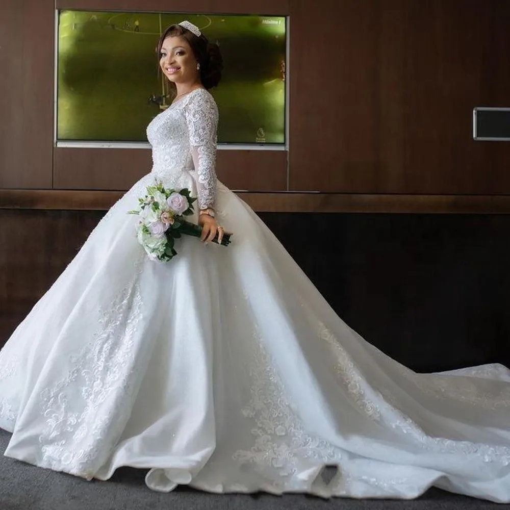 

Ball Gown Long Sleeve Wedding Dress Bridal Gown Elegant Bridal Dress Long Sleeves Beautiful Lace Wedding Dresses 2022