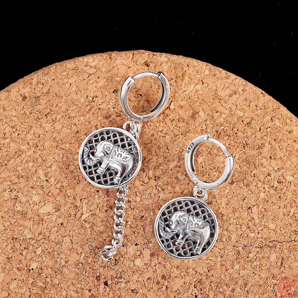 

S925 Sterling Silver Earrings 2022 New Fashion Elephant Tassel Asymmetry Ear Drop Pure Argentum Jewelry for Women and Lover