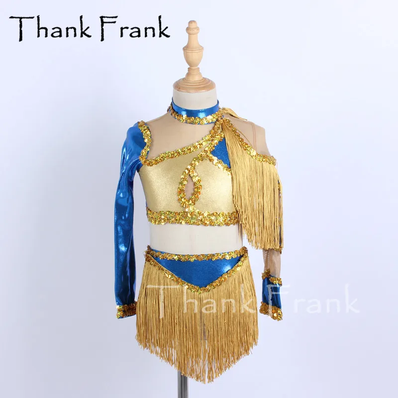 

Новинка, платье для латиноамериканских танцев с золотыми кисточками для девушек и женщин, комплект из 2 предметов, асимметричный сетчатый костюм для джазовых танцев, пикантные костюмы для детей и взрослых, танцевальные костюмы C845