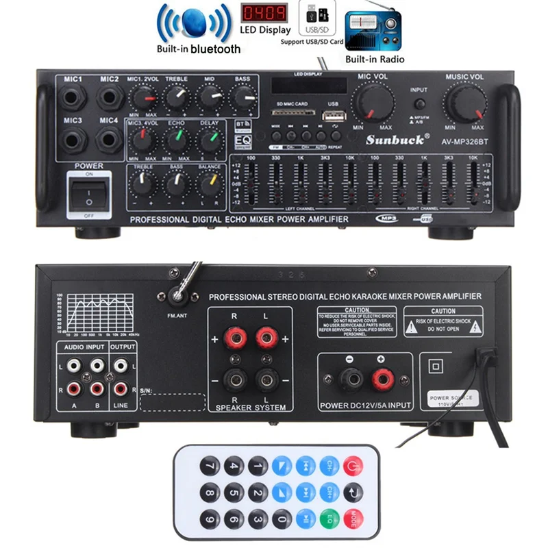 2000 Вт 12 В/220 В Bluetooth 2 0 канальный усилитель мощности автомобильный аудио с