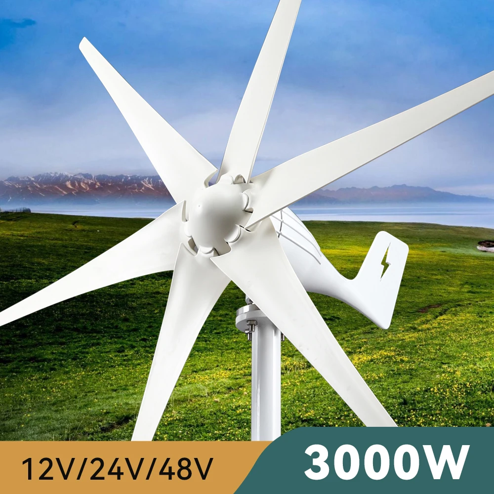

Генератор ветряной турбины 3 кВт, мощность 3000 Вт, 6 лезвий, 12 В, 24 В, 48 В, свободная энергия с контроллером заряда Mppt, ветряная мельница для домашнего использования