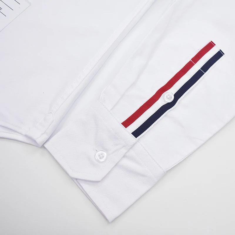 TB THOM Men's Shirt Clothing Solid White Top Fashion Designs Striped Arms Slim Casual Oxford Cotton Long Sleeve Women's Shirts