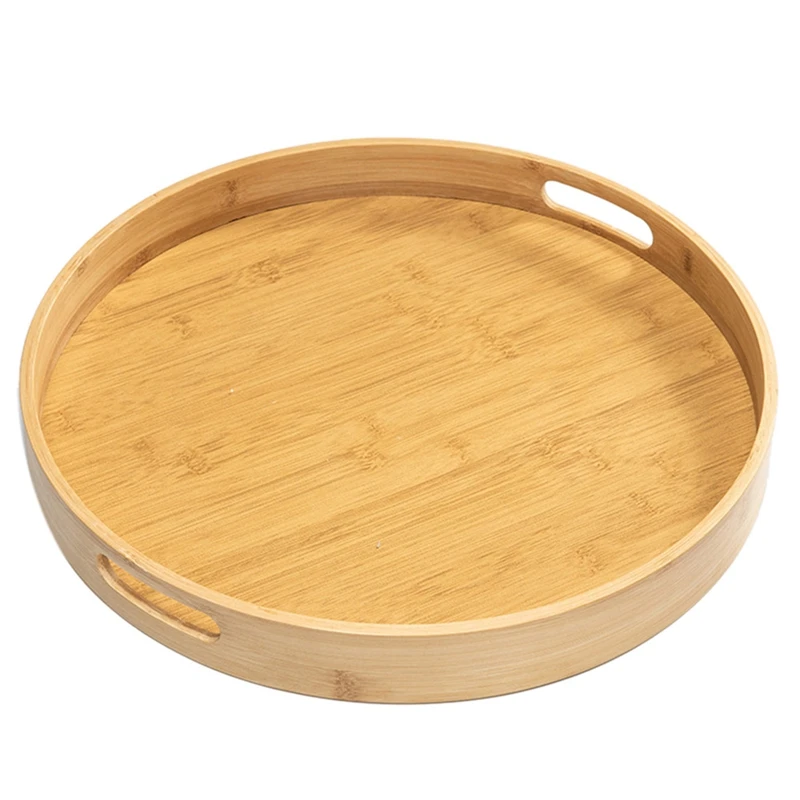 

Bamboo Round Serving Tray Wood Plate Tea Food Dishe Drink Platter Food Plate Dinner Beef Steak Fruit Snack Tray