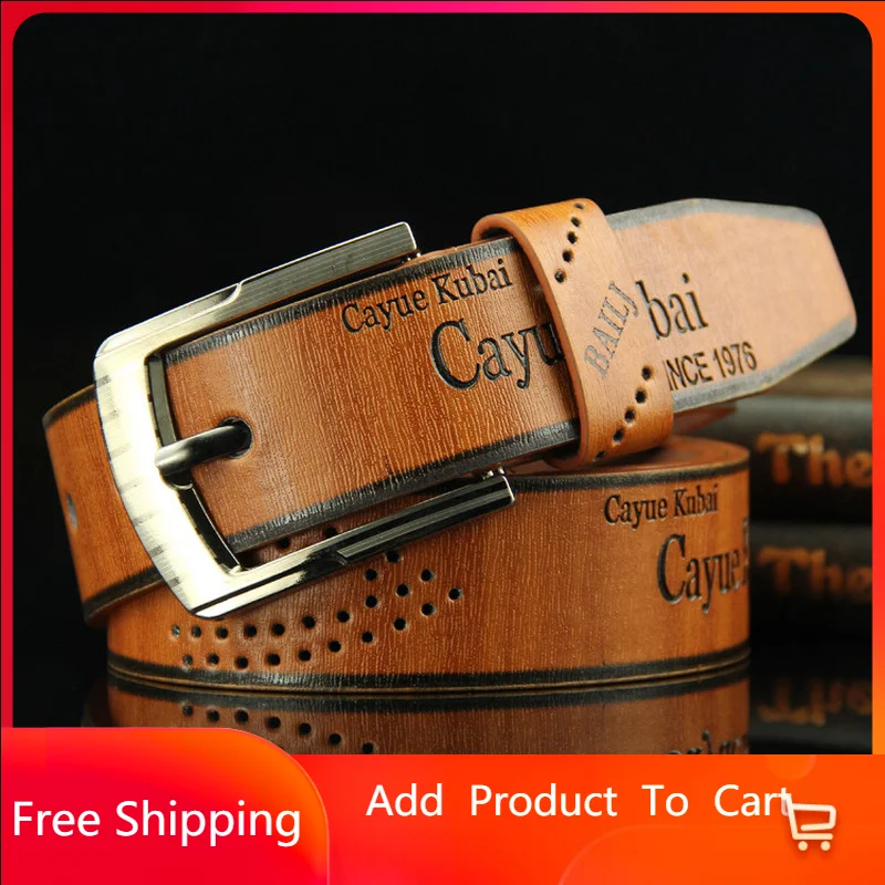 

Ремень мужской с классической пряжкой, модный коричневый пояс для джинсов в стиле ретро, с надписью, с вырезами, в стиле ретро, 2022