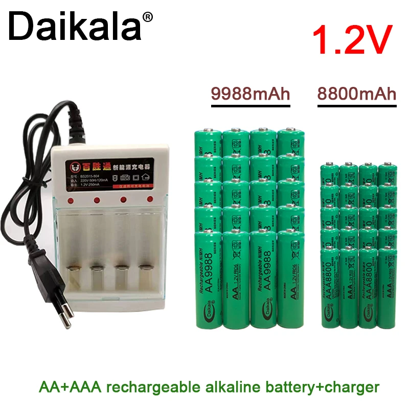 

1.2V AA+AAA NI MH Rechargeable AA Battery AAA Alkaline 9988-8800mah for Flashlights, Toys, Clocks, MP3 Players, and Chargers