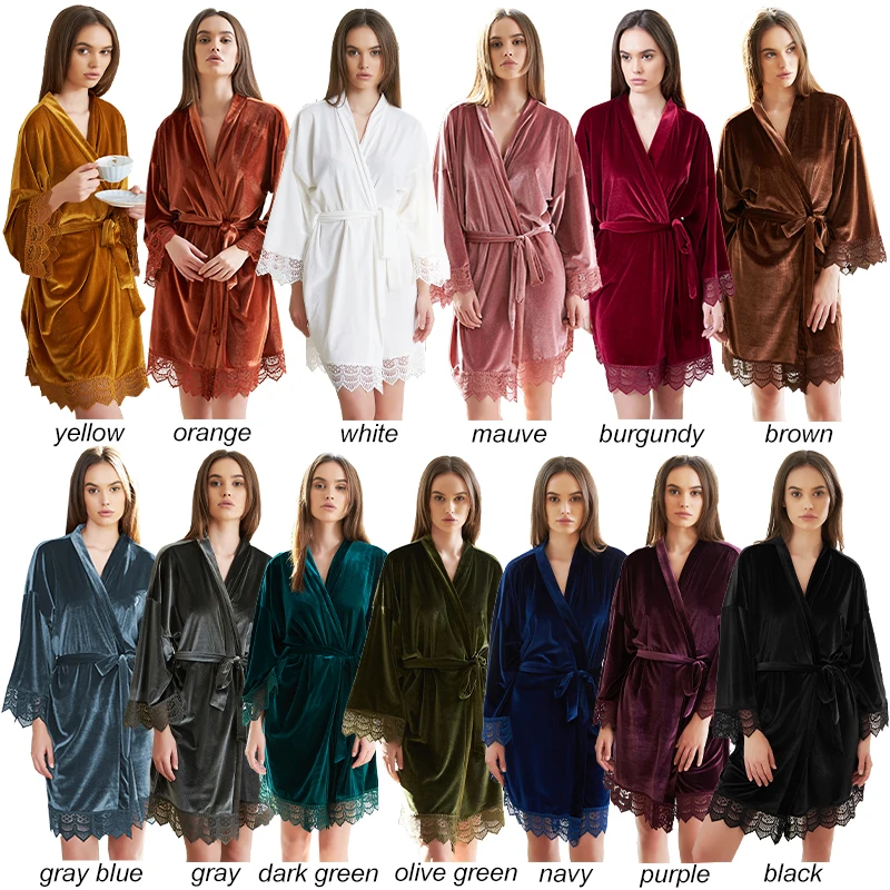 2021 Velvet Robe Warm Winter robe Bathrobe For Women Bride Bridesmaid Kimono Robes Bath Robes wedding robe