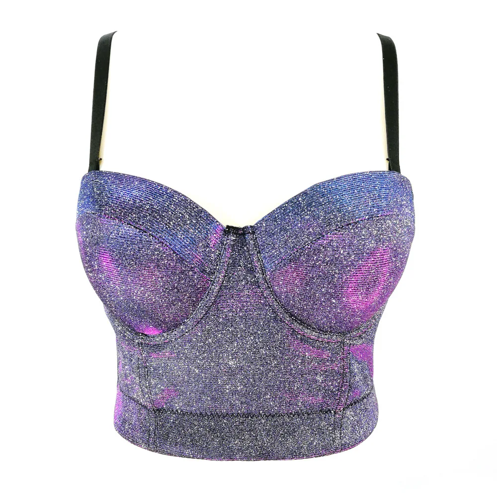 

Women Camisole Tube Top Underwear Shaping Wrapping Chest Gold Powder Short Section Phantom Color Suspenders Flashing Nightclub