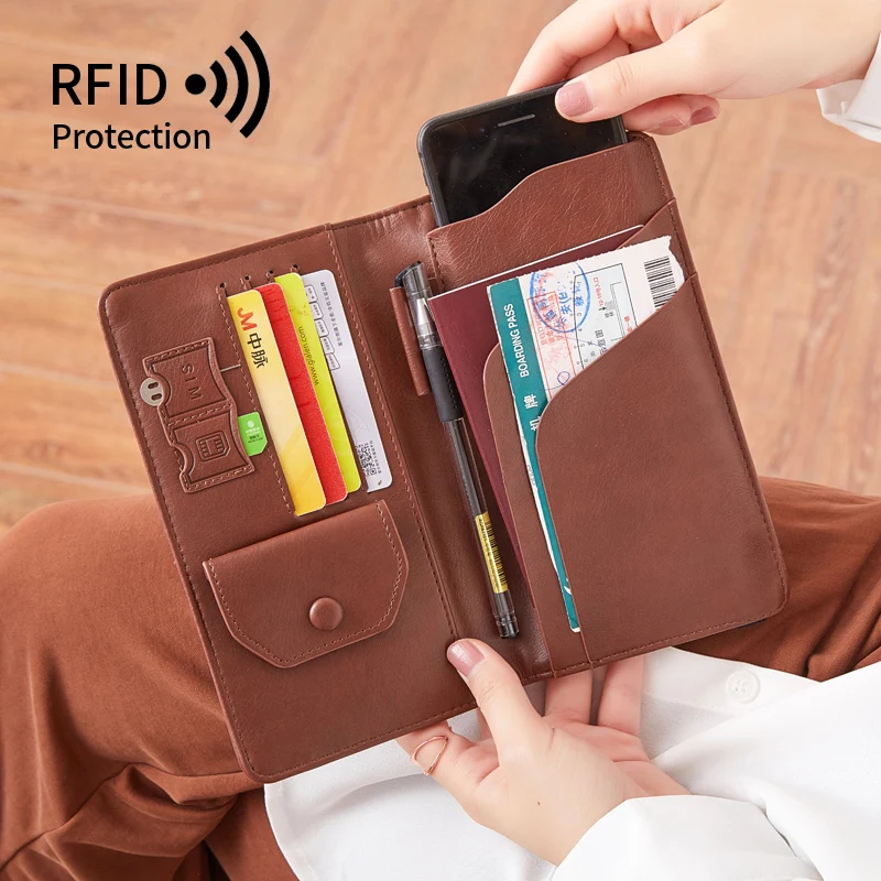 Women Men RFID Vintage Business Passport Covers Holder Multi-Function ID Bank Card PU Leather Wallet Case Travel Accessories