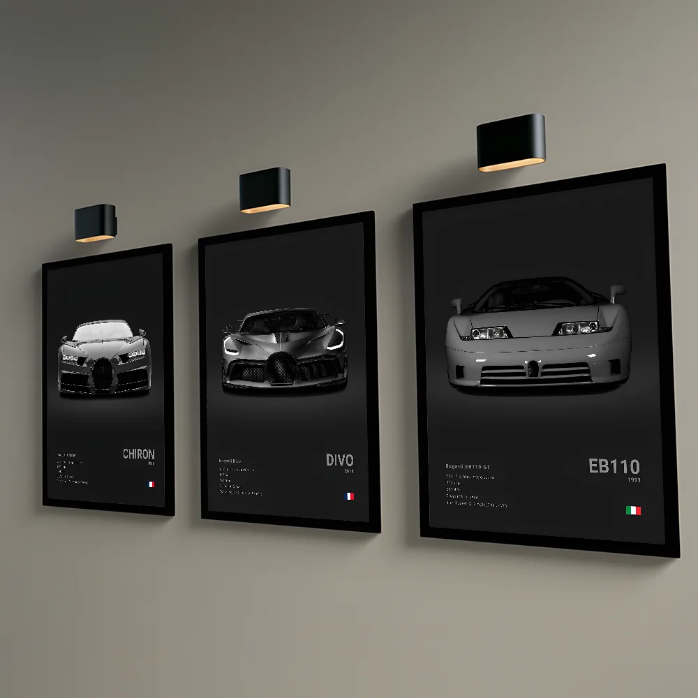 Poster Black Supercar Cool B-BugattiS V-Veyron CHIRON DIVO BOLIDE MINISO