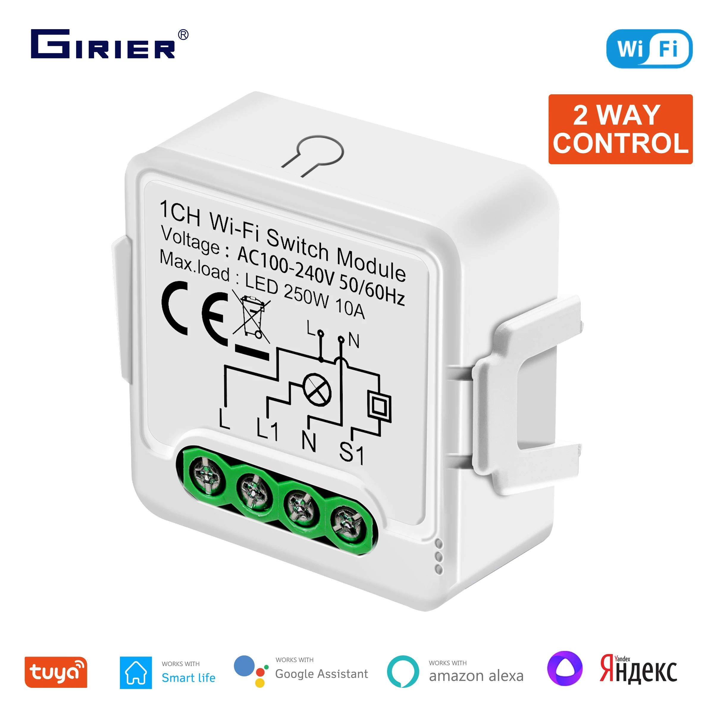 GIRIER Tuya Smart Switch Module 10A Wifi Light Switches 1/2/3/4 Gang Supports 2-Way Control Works with Alexa Google Home Alice