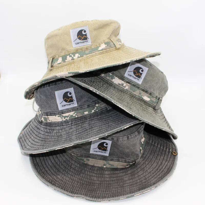 

Bucket Hat Short Cotton Outdoor Sunshade Hat Men and Women Foldable Windproof Rope