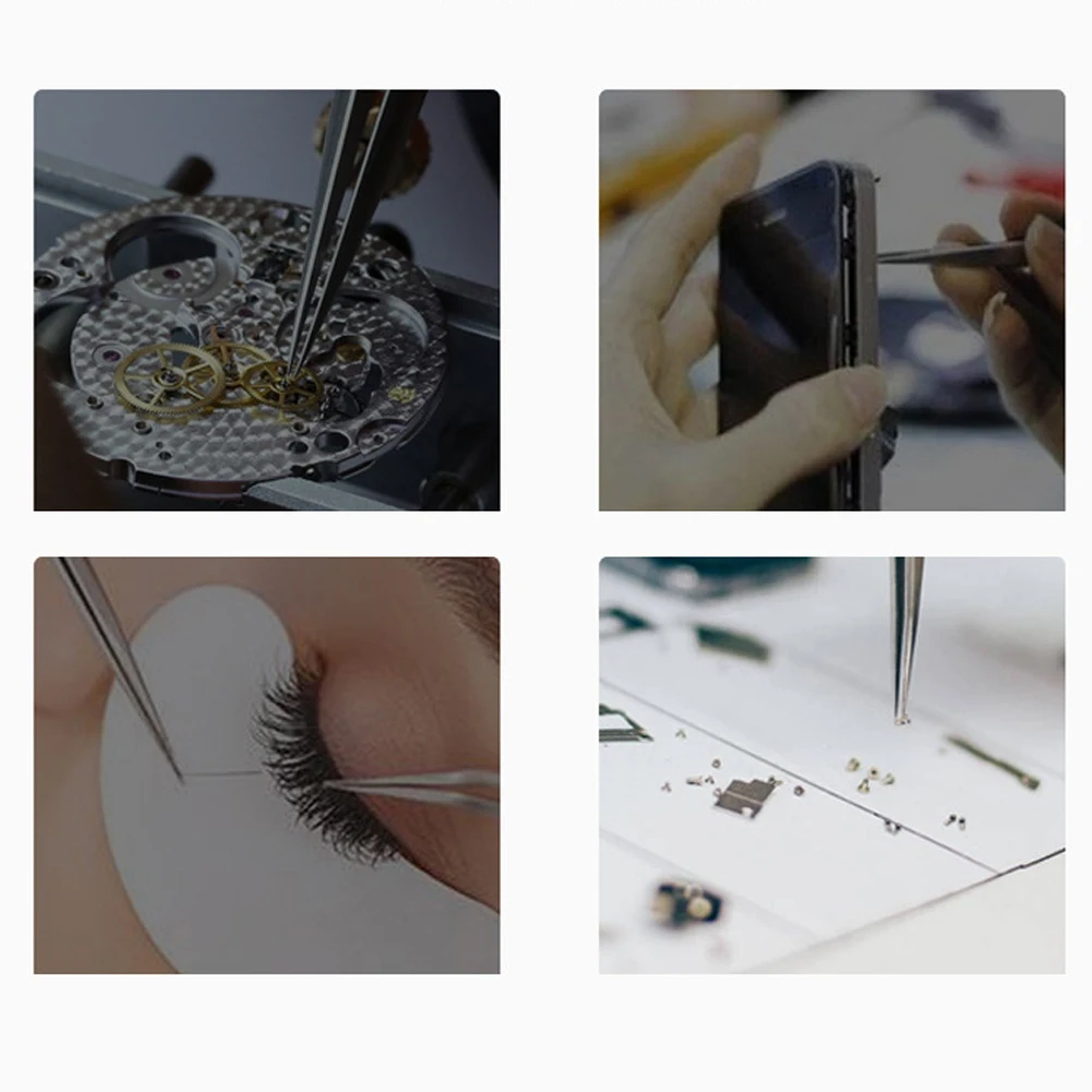

2pcs Stainless Steel Precision Tweezers With Leather Case Anti-magnetic Anti-static Golden Feather Clip Dolphin Clip