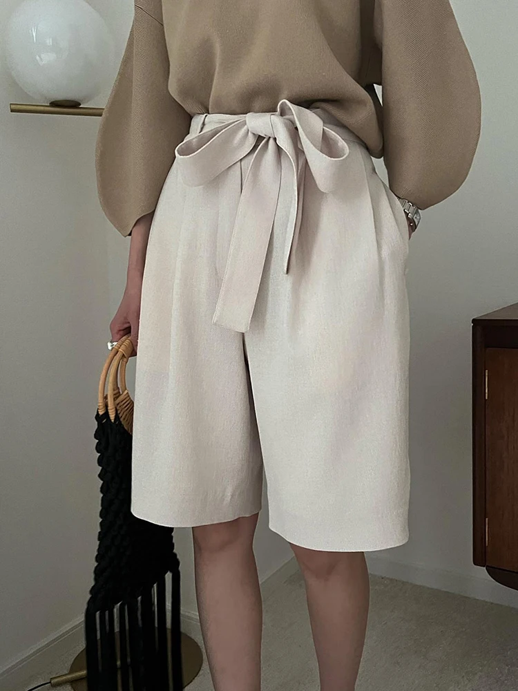 

2022 New Spring Summer Women High Waist Loose Solid Color Shorts Japan Style Elegant Office Lady Lace Up Shorts Casual Bottoms