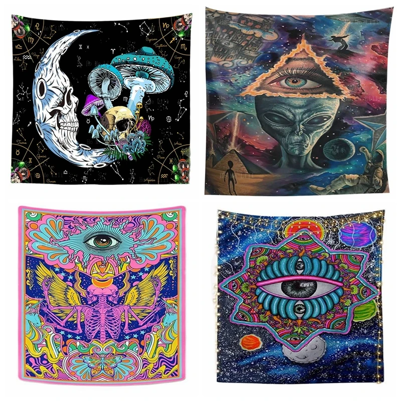 

Tarot Fungi Botanical Trippy Planet Mushroom Alien Third Eye Galaxy Space Magic Starry Skull Hippie Tapestry Colorful Skeleton