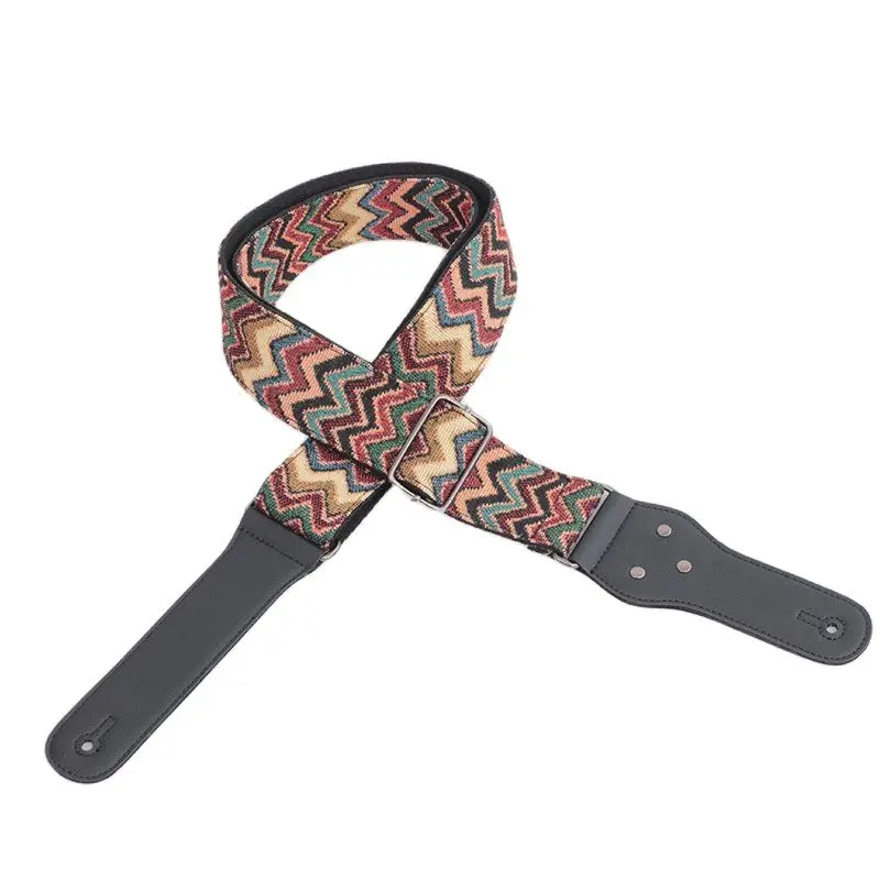

Adjustable Jacquard Woven Guitar Strap Knitted Cowhide Leather End for Acoustic Electric Folk Ukulele Bass Guitar GS-020