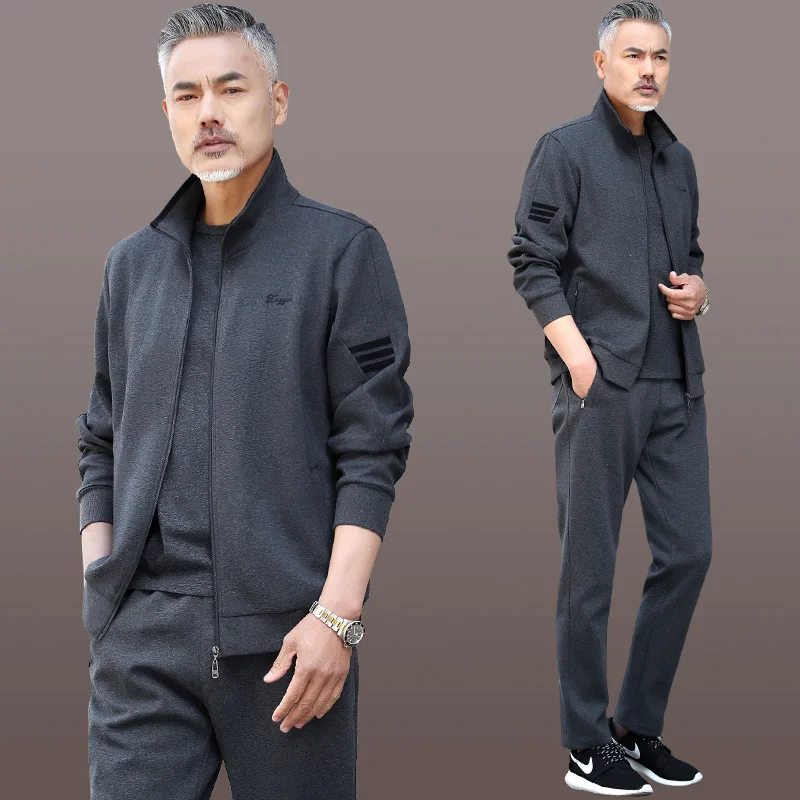

Middle-Aged and Elderly Sports Suit Men's Spring and Autumn New Daddy Autumn Outfit Casual Sportswear Men's Three-Piece Suit