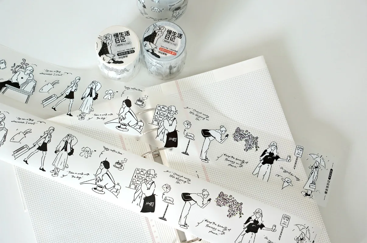 Bagel Studio Enjoy Slow Life Girl Die Cut PET Washi Tapes Товары для рукоделия DIY Скрапбукинг Изготовление открыток Декоративные наклейки для планирования (art.: 3920dcfb7463b) - 3920dcfb7463b