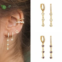925 sterling silver needle purple crystal tassel gold earrings for women 2022 luxury jewelry fashion hoop earrings premium gift
