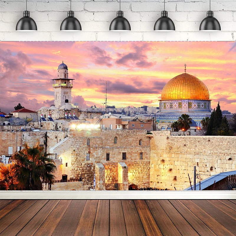 

Jerusalem Cityscape Photography Backdrop Sunset Dome Of The Rock Cityscape Background Party Room Decor Banner Photo Shooting