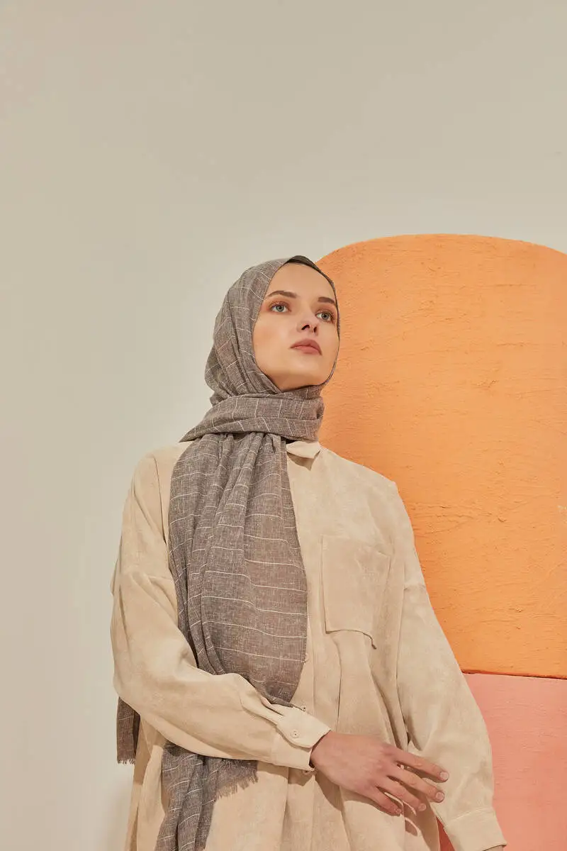 

Miray Mink Striped Cotton Shawl
