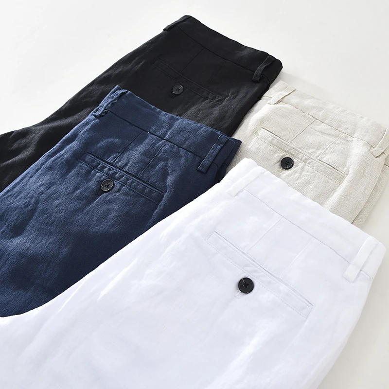 Простые мужские льняные повседневные брюки в японском стиле свободные дышащие