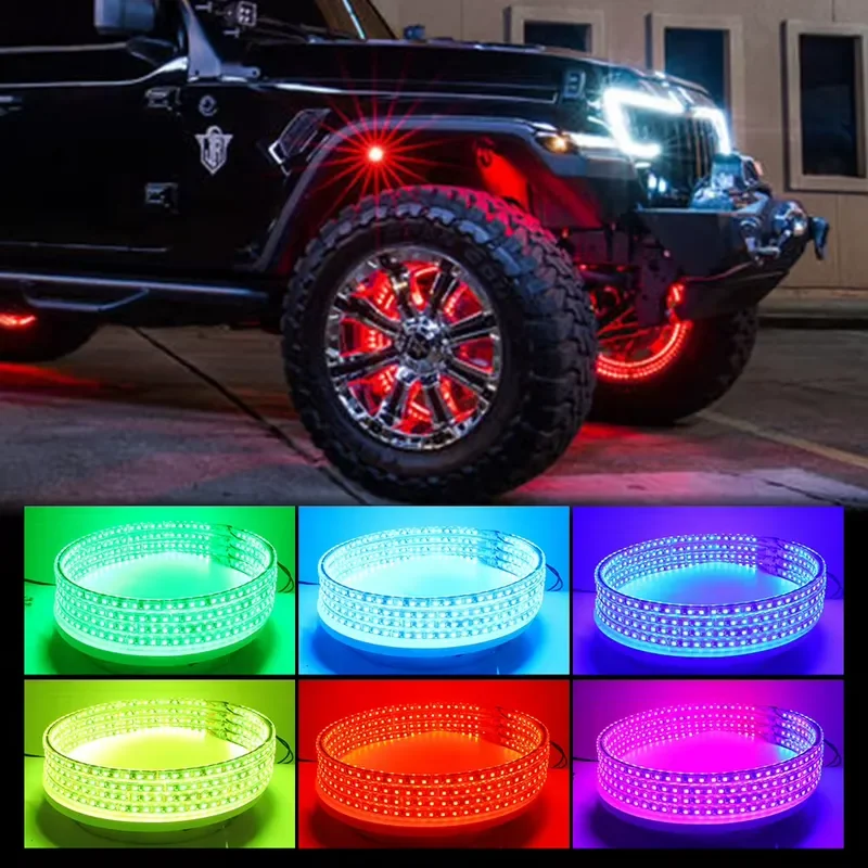 Фото LOYO RGB Запасной стоп-сигнал с двойным кольцом, третий светодиодный фонарь для задних колесных дисков, третий задний фонарь для Jeep Wrangler JK JL/JLU 2018+ №1