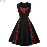 5xl new medieval vintage sleeveless dress for women black red plaid splicing renaissance fashion slim elegant a line dress